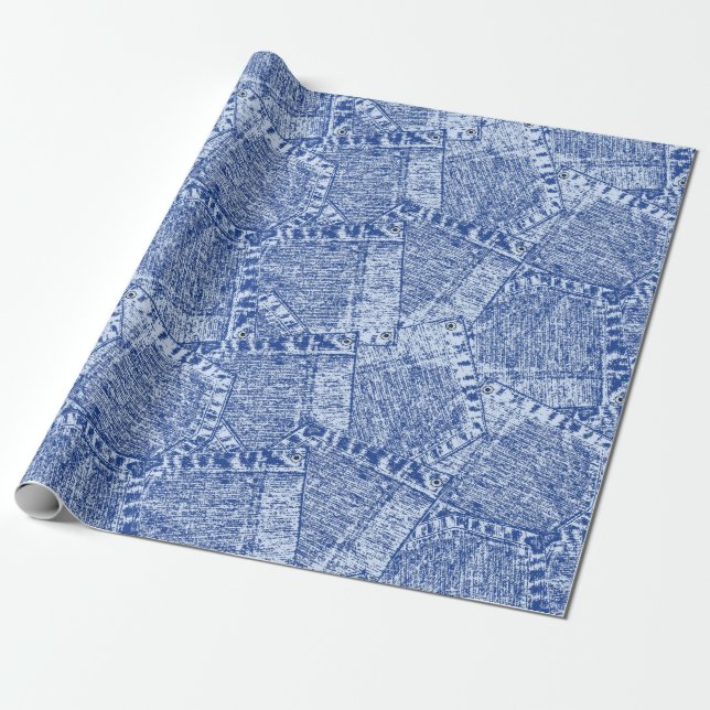 Abstrakt Denim Pockets Patchwork Seamless Mönster  Presentpapper (Utrullad)