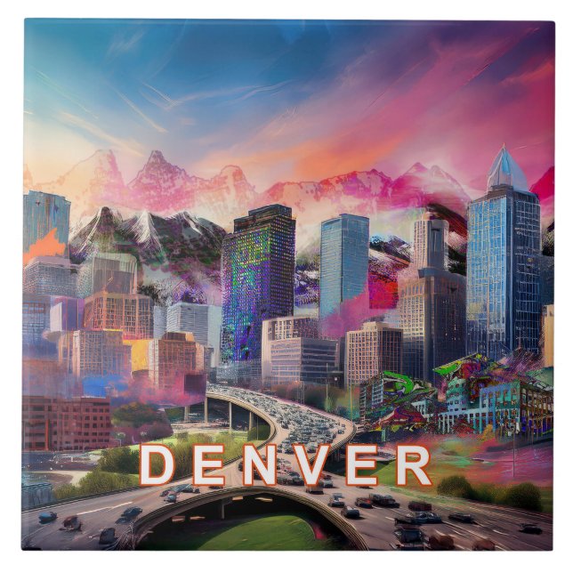 Abstrakt Denver Skyline Art Modern Kakelplatta (Framsidan)