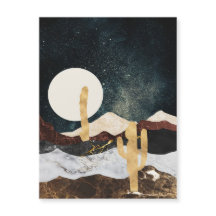 Abstrakt Desert Night Himmel med Golden Cactus