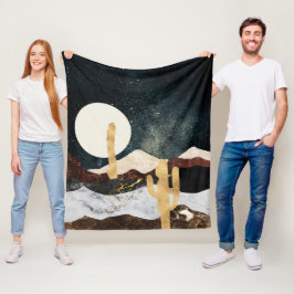 Abstrakt Desert Night Himmel med Golden Cactus Fleecefilt