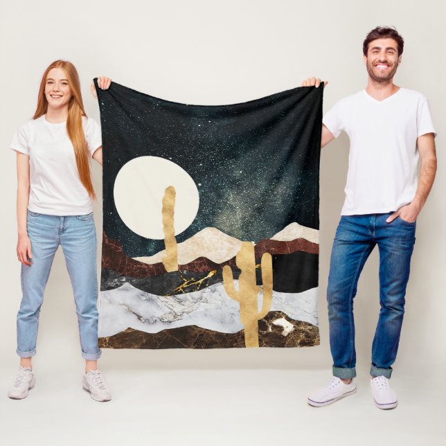 Abstrakt Desert Night Himmel med Golden Cactus Fleecefilt (På plats)