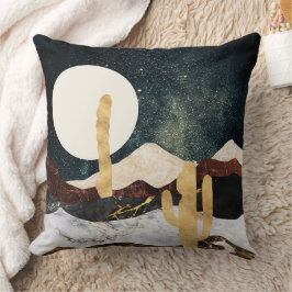 Abstrakt Desert Night Himmel med Golden Cactus Kudde