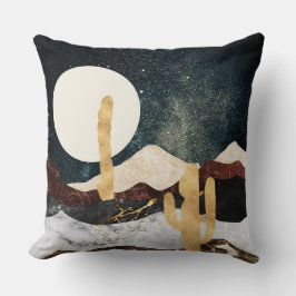 Abstrakt Desert Night Himmel med Golden Cactus Kudde