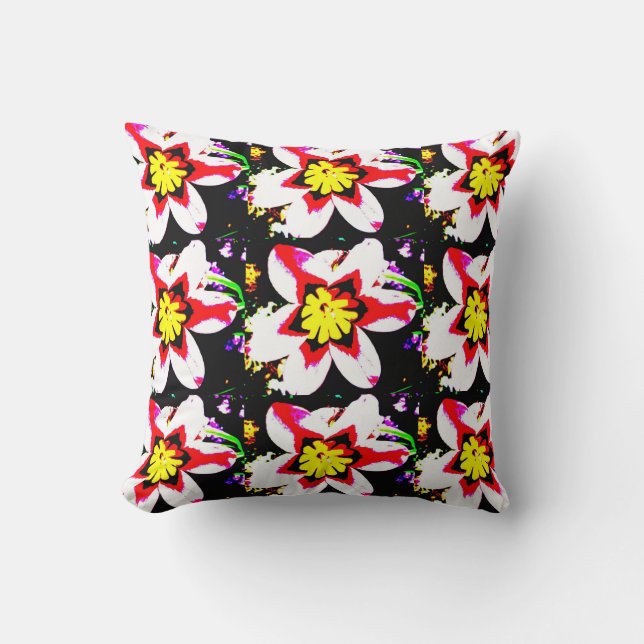 abstrakt design av ljusa och färgstarka blommor kudde (Framsida)