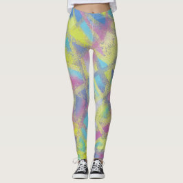 Abstrakt design i blått i lila gult leggings