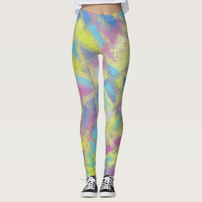 Abstrakt design i lila gult blått leggings (Framsida)