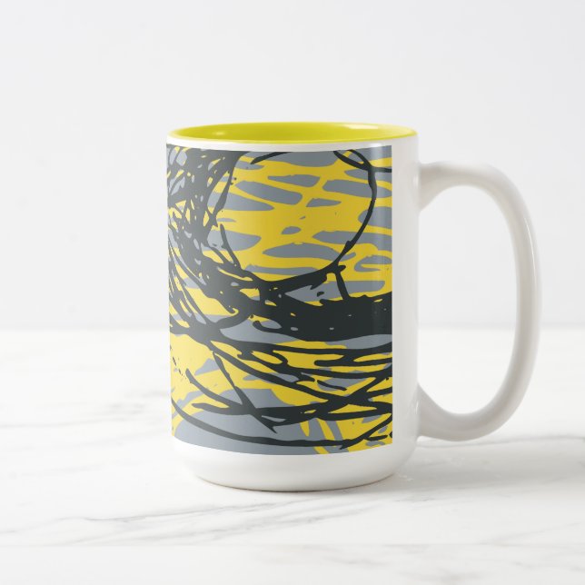 Abstrakt design i vit, gult och grått Två-Tonad mugg (Höger)