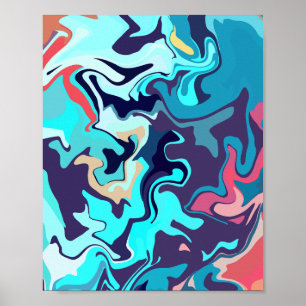 Abstrakt design med lugnande turkos-toner poster