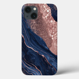 Abstrakt design med marinblått och roséguld marmor