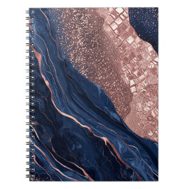 Abstrakt design med marinblått och roséguld marmor anteckningsbok