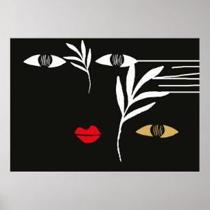 Abstrakt design med minimal kvinnlig ansikte. En r Poster