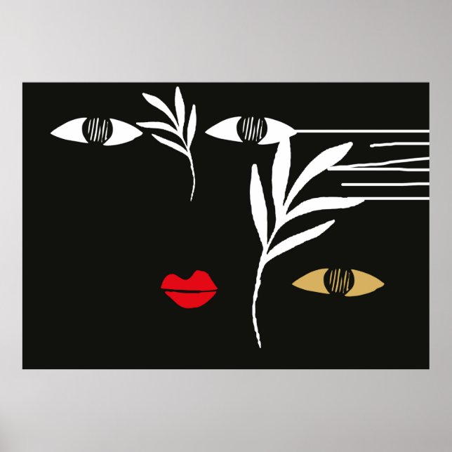 Abstrakt design med minimal kvinnlig ansikte. En r Poster (Framsidan)
