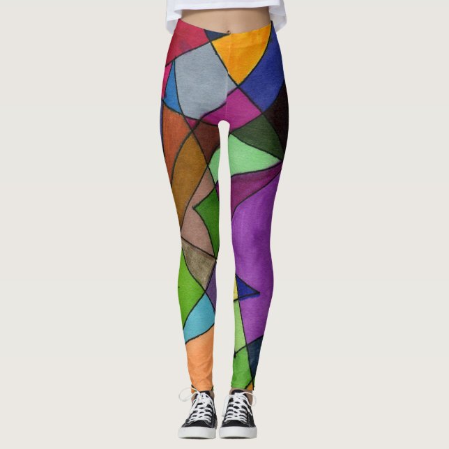 Abstrakt design, mestadels akuta vinklar, levande  leggings (Framsida)