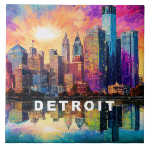 Abstrakt Detroit Skyline Art Modern Cityscape Kakelplatta