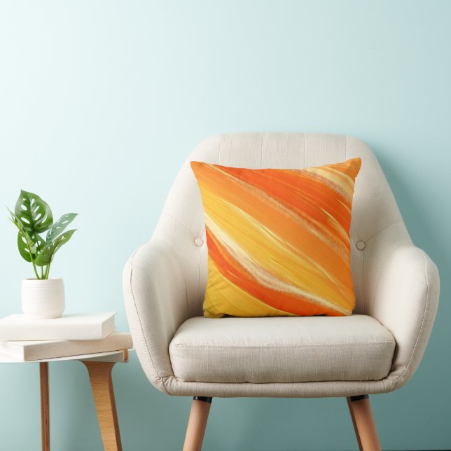 Abstrakt Diagonal Orange och Gult Rand Kudde (Stol)