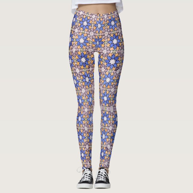 Abstrakt Digital Blommigt Art Mönster Leggings (Framsida)
