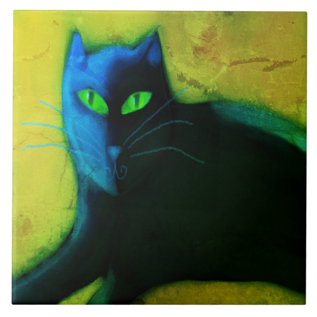 Abstrakt Digital Cat-målning Kakelplatta (Framsidan)