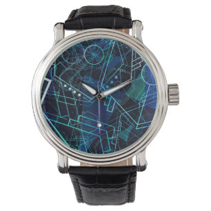 Abstrakt digital geometrisk data blå konst armbandsur