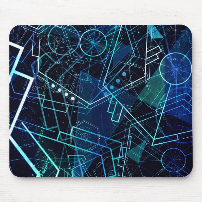 Abstrakt digital geometrisk data blå konst musmatta (Framsidan)
