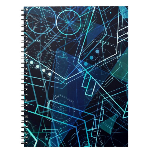 Abstrakt digital geometrisk datakonst blå anteckningsbok (Framsidan)