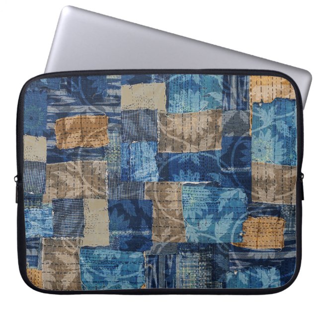 Abstrakt Digital Navy: Seamless Watercolor Mönster Laptop Fodral (Framsidan)