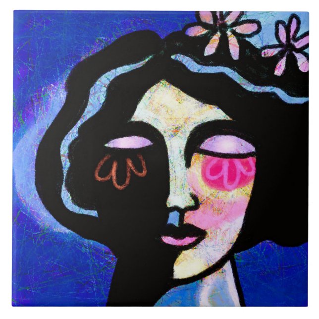 Abstrakt  Digital Porträtt från en kvinna i Ansikt Kakelplatta (Framsidan)