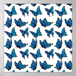 Abstrakt Digital Seamless Blue Butterflies Poster