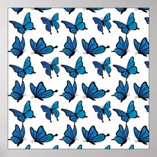 Abstrakt Digital Seamless Blue Butterflies Poster