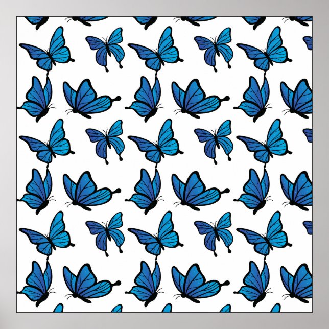 Abstrakt Digital Seamless Blue Butterflies Poster (Framsidan)