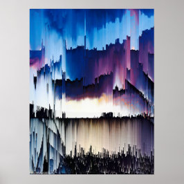 Abstrakt digitalt fel solnedgång poster