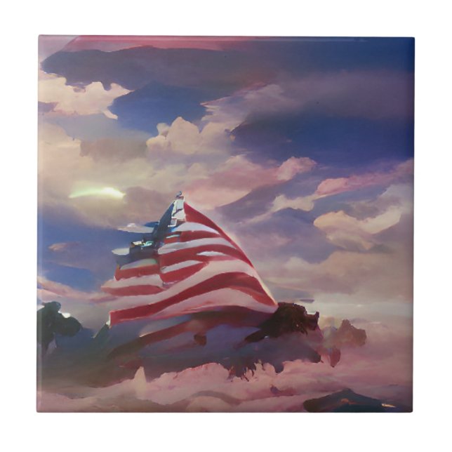 abstrakt digitalt konst för minnesdagen i USA flag Kakelplatta (Framsidan)