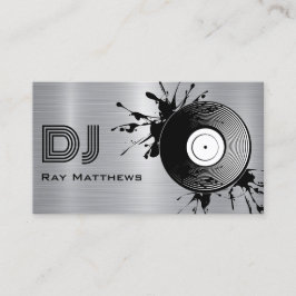 Abstrakt Disk DJ Faux Silver Brushed Steel Metall Visitkort