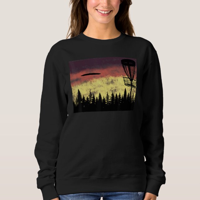 Abstrakt Disk Golf Night Himlar med Basket Frisbee T Shirt (Framsida)