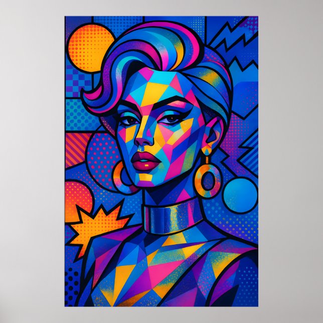 Abstrakt diva - Modern Retro Geometrisk Popkonst Poster (Framsidan)