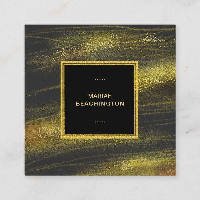 Abstrakt djärv guldstoft för *~* och svart fyrkantigt visitkort (Framsida)