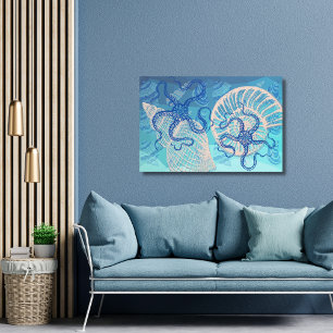 Abstrakt Djup Blue Sea Print på Canvas 36" x24"