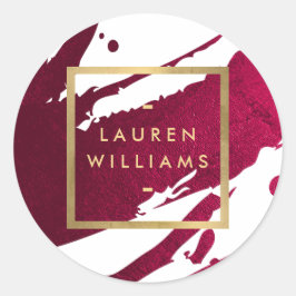 Abstrakt Djup Rubinvit Pinselstråk Runt Klistermärke