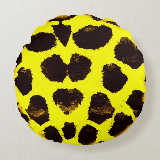 Abstrakt Djurutskrift Leopard Vattenfärg Rund Kudde (Framsidan)