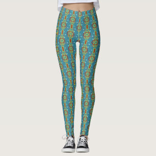 Abstrakt Dold Swirled Mönster på blå bakgrund Leggings