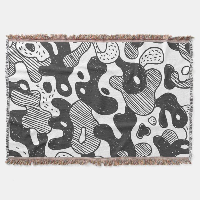 Abstrakt Doodle Camouflage Black Stil Filt (Framsidan)