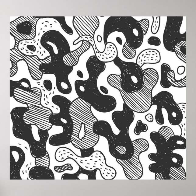 Abstrakt Doodle Camouflage Black Stil Poster (Framsidan)