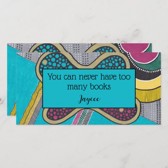 Abstrakt doodle, ljusa färger, bok-markering tack kort (Fram/baksida)
