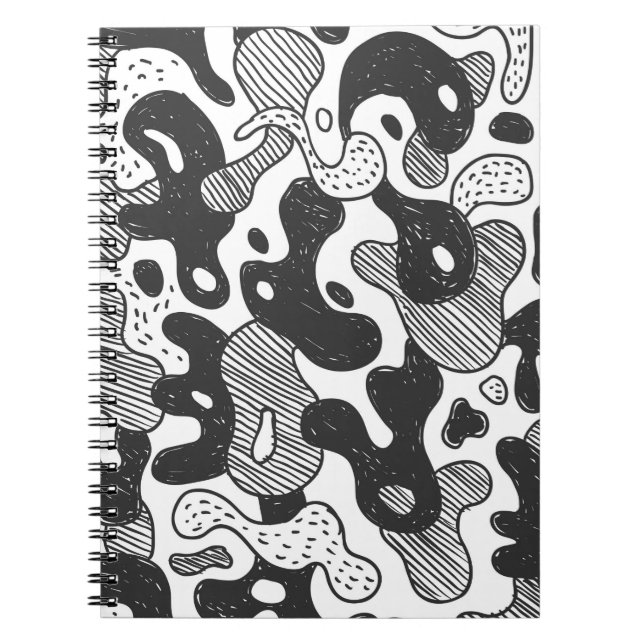 abstrakt doodle stil kamouflage,svart anteckningsbok (Framsidan)