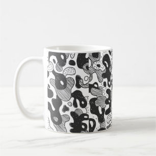 abstrakt doodle stil kamouflage,svart kaffemugg