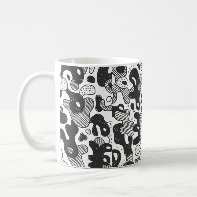abstrakt doodle stil kamouflage,svart kaffemugg (Vänster)