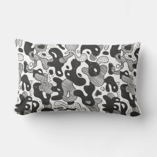abstrakt doodle stil kamouflage,svart lumbarkudde