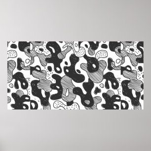 abstrakt doodle stil kamouflage,svart poster