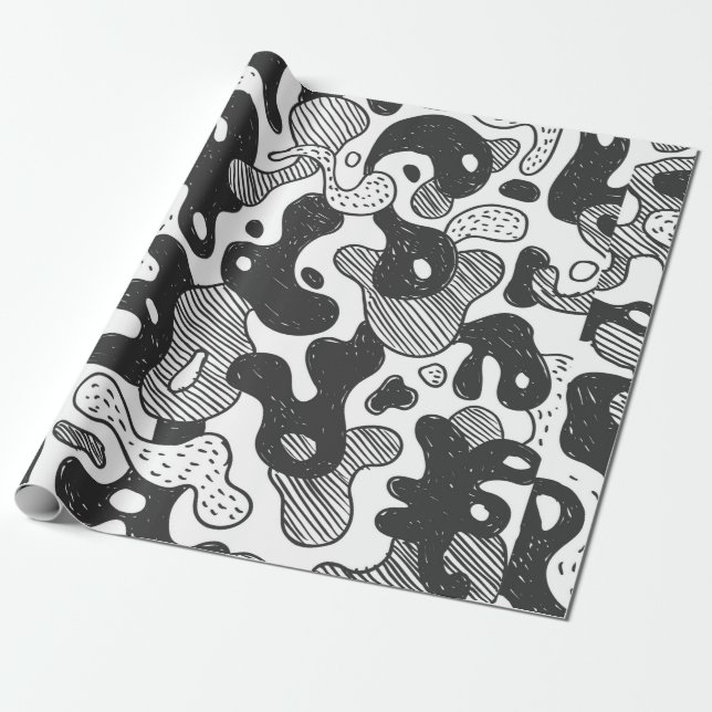 abstrakt doodle stil kamouflage,svart presentpapper (Utrullad)