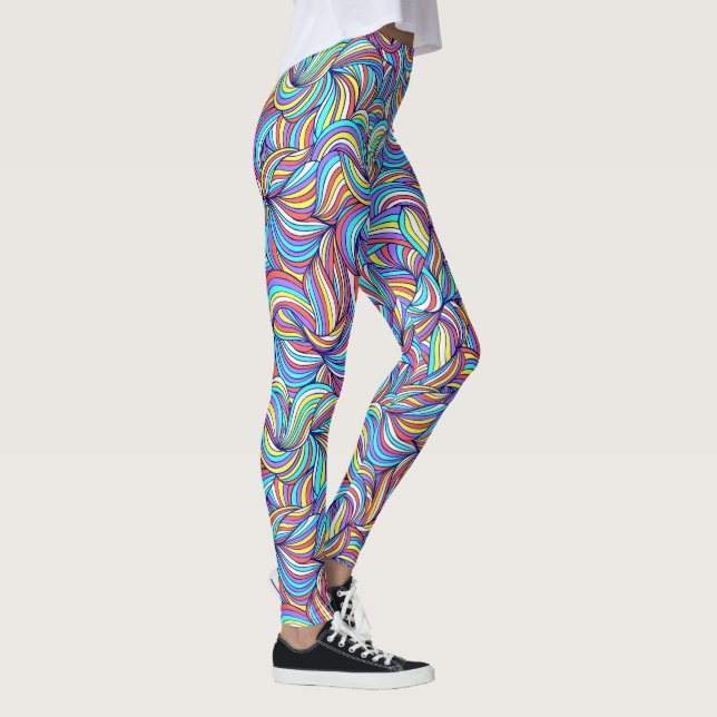 Abstrakt Doodle Swirl Mönster, Roligt Leggings (Höger)