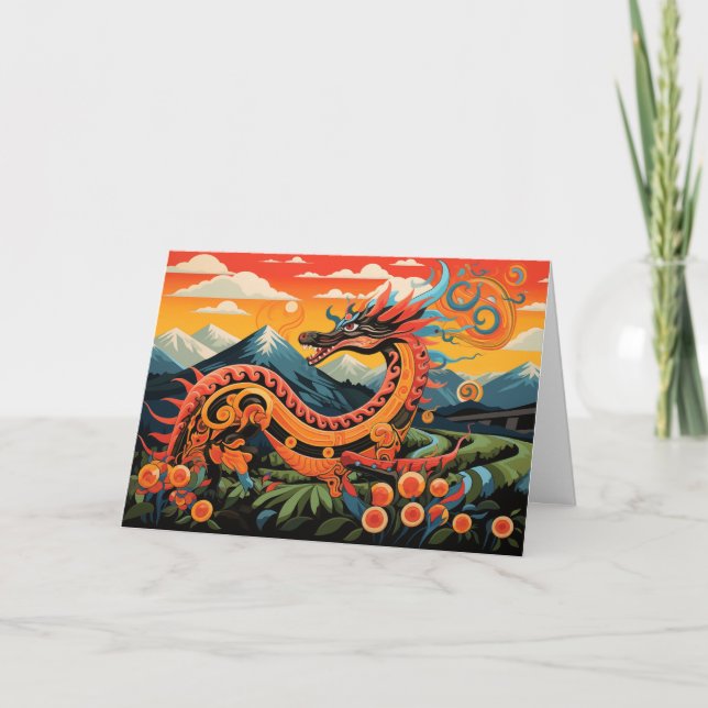 Abstrakt Dragon Odyssey Kinesiska nyår Helgkort (Framsida)